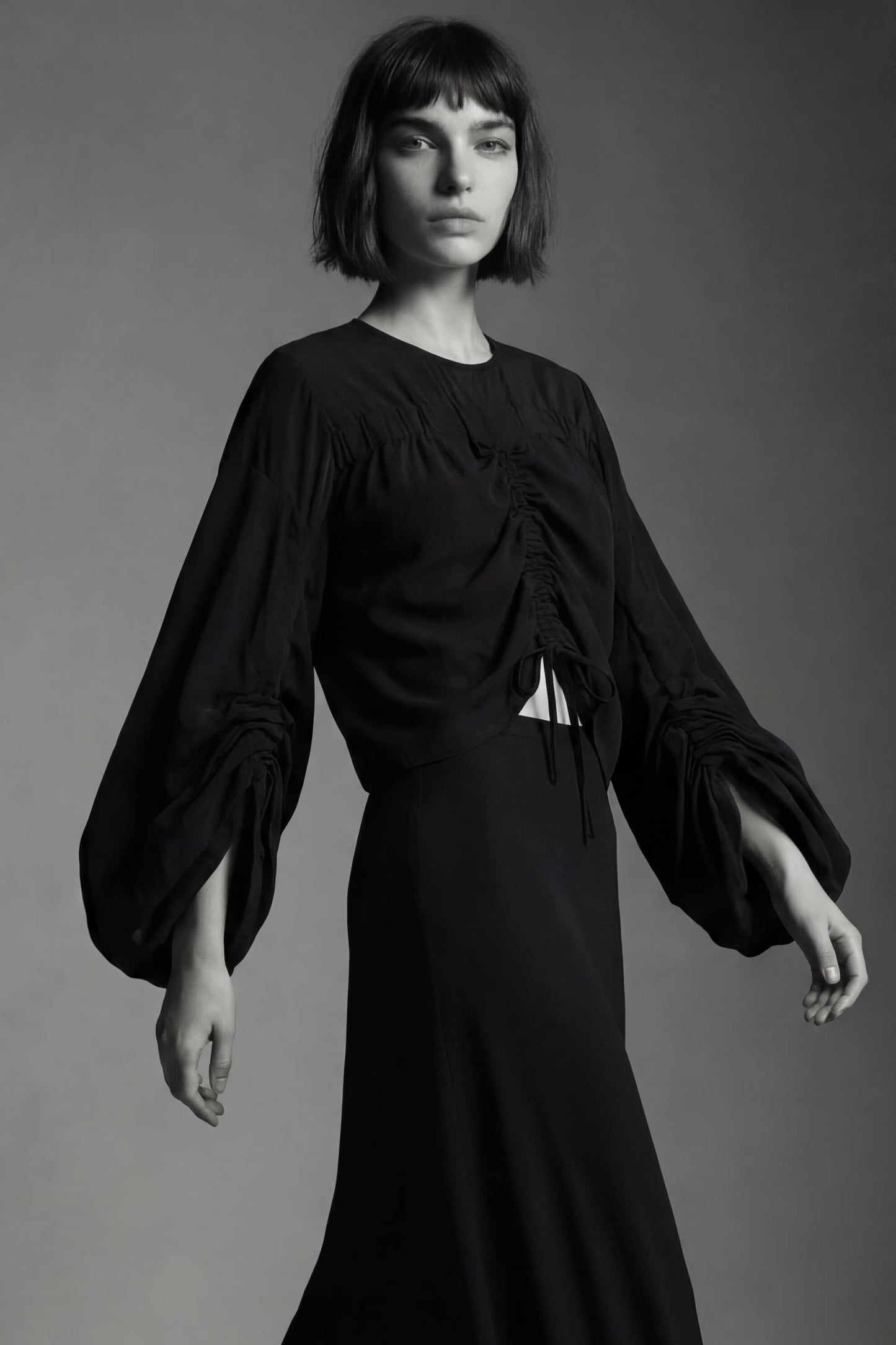 Gaia black top with drawstring detail