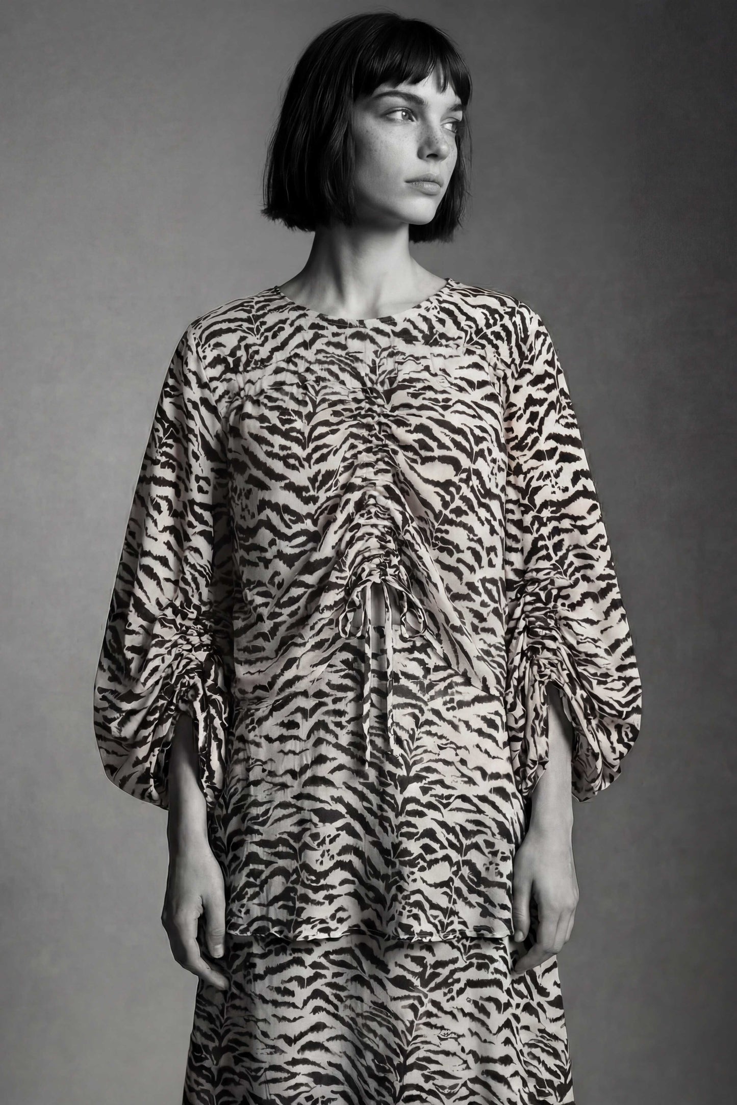 Gaia zebra top with drawstring detail