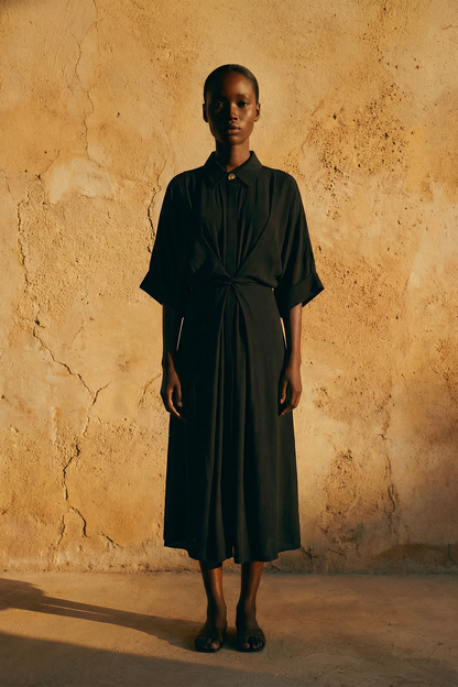 Kaya black collared kimono dress