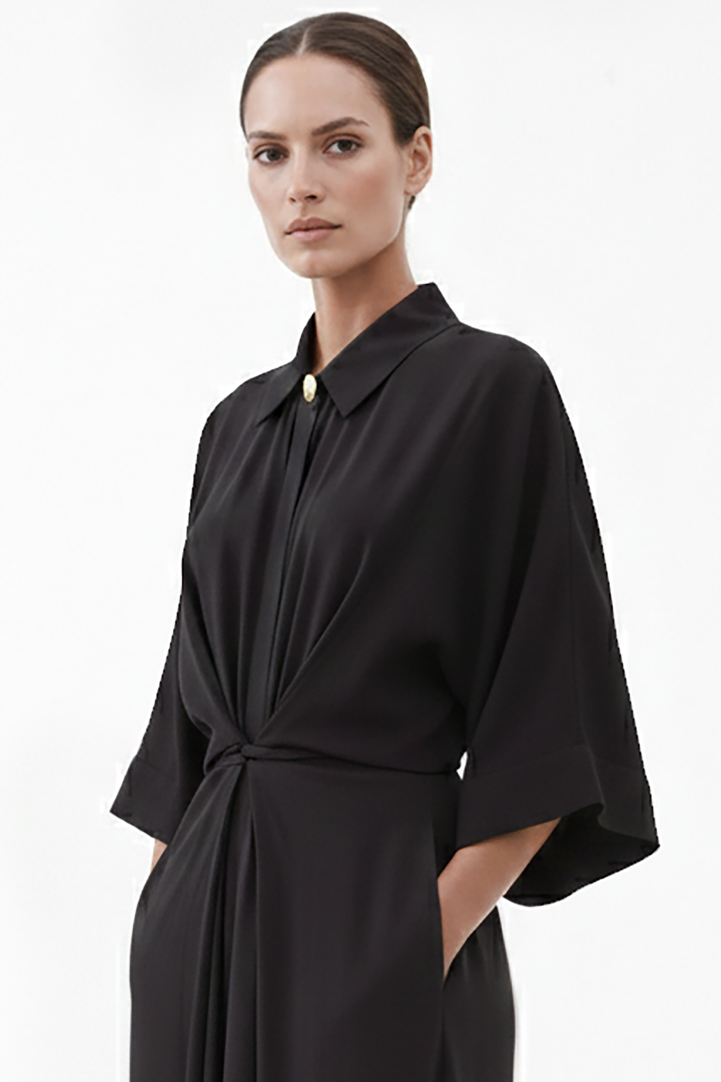 Kaya black collared kimono dress
