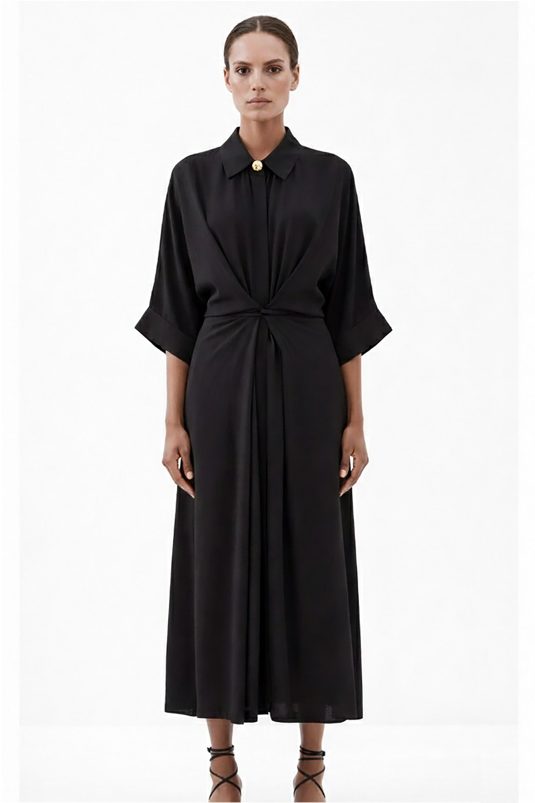 Kaya black collared kimono dress