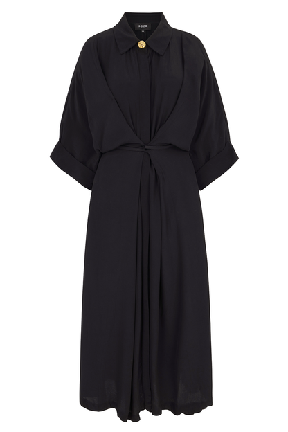 Kaya black collared kimono dress