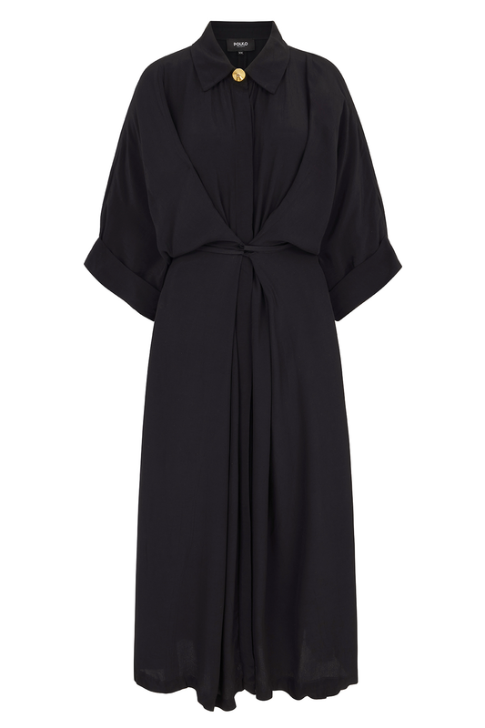 Kaya black collared kimono dress