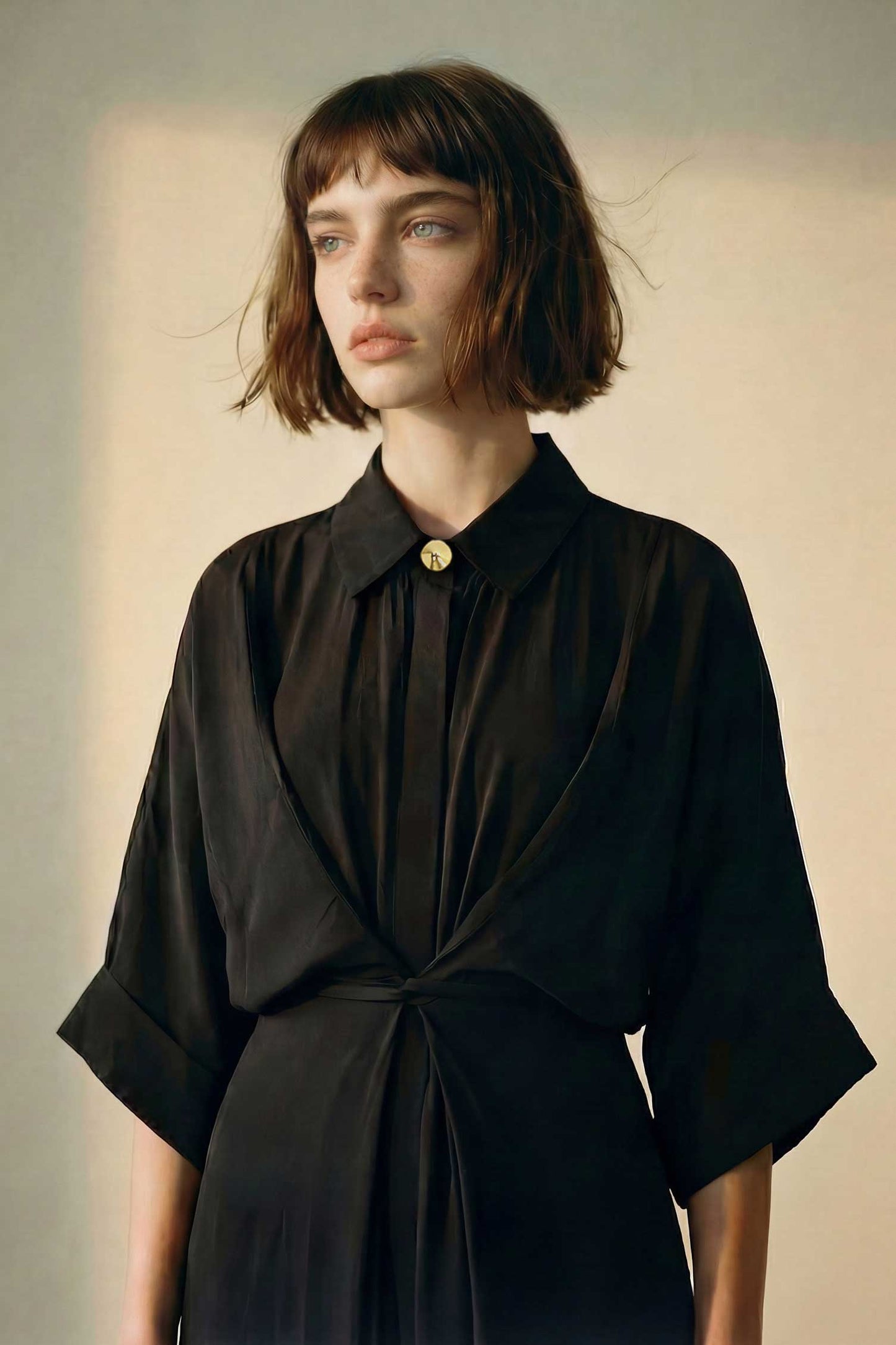 Kaya black collared kimono dress