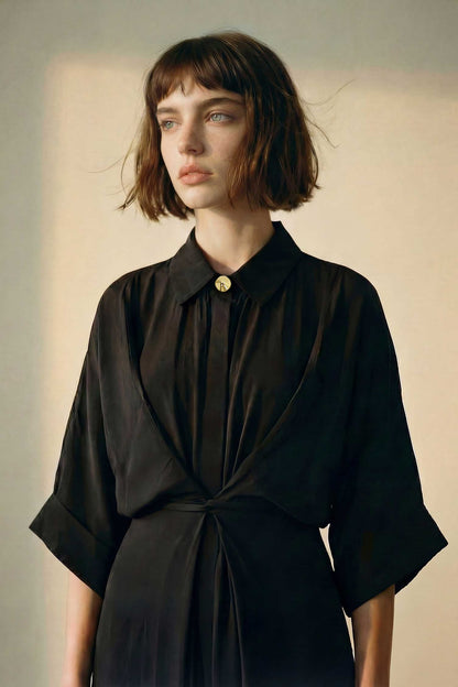 Kaya black collared kimono dress