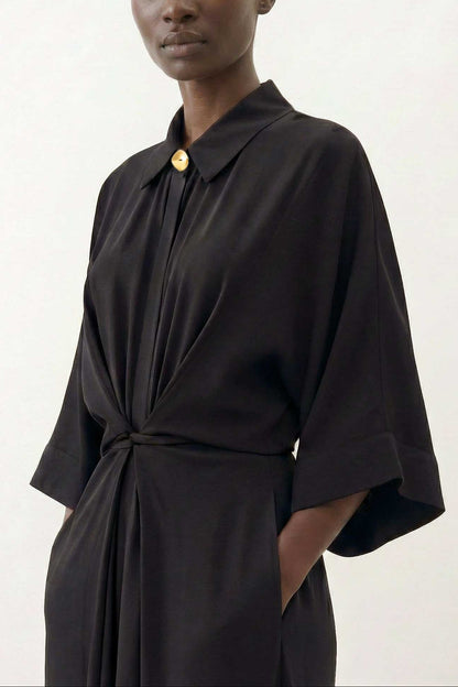 Kaya black collared kimono dress