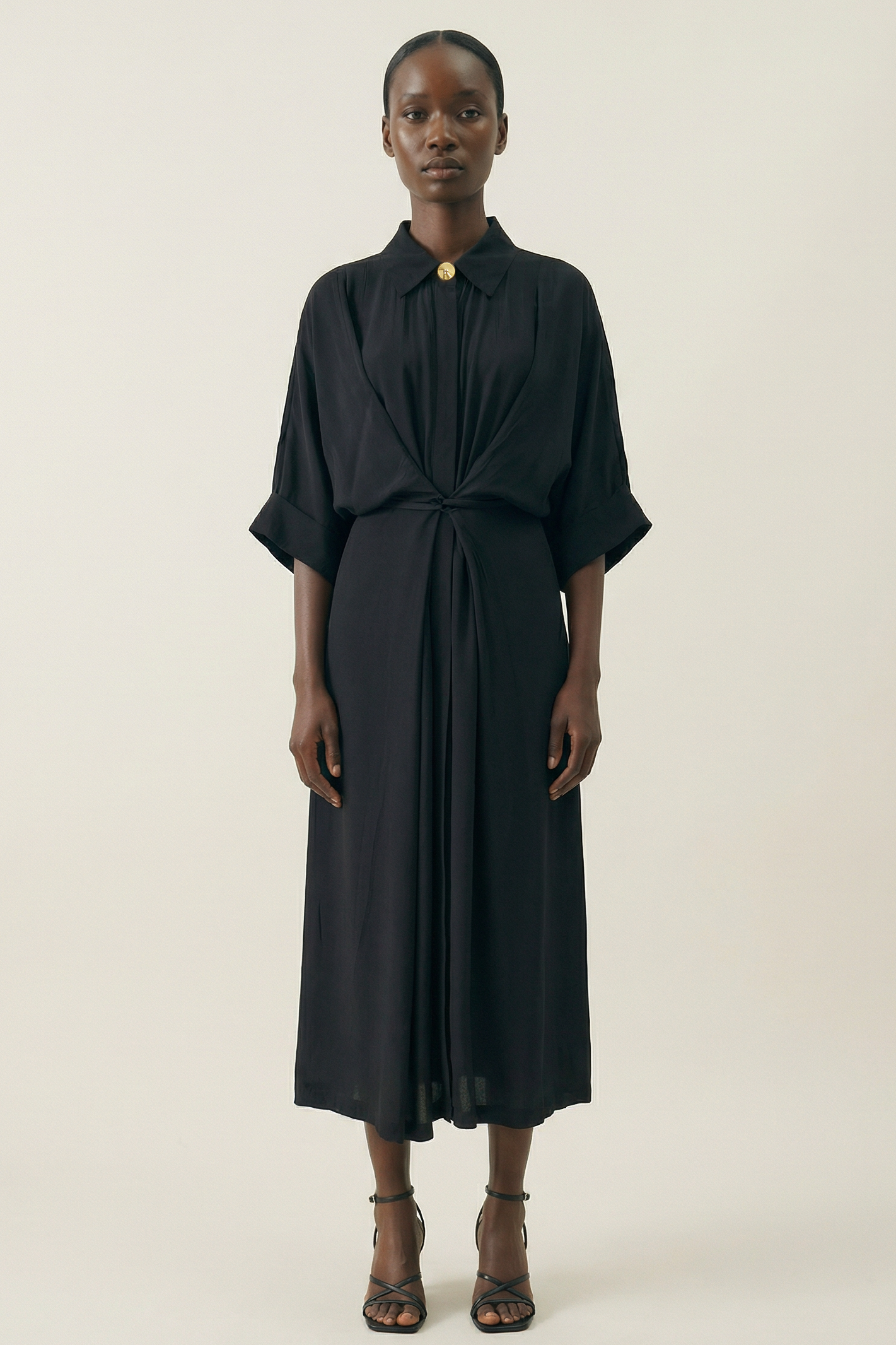 Kaya black collared kimono dress