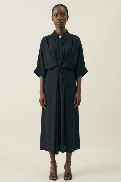 Kaya black collared kimono dress